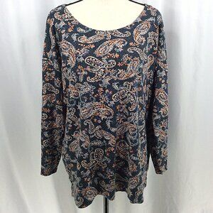 J Jill Simply Supima Scoop Neck Tunic Top Women's Size Large Navy Blue Paisley